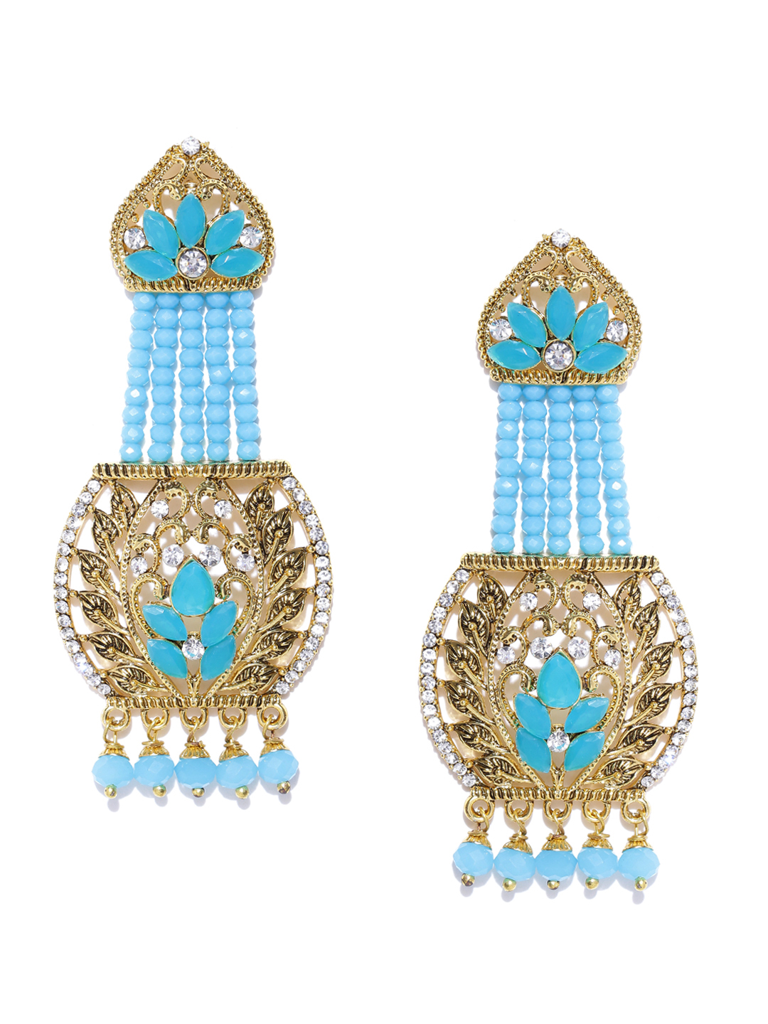 YouBella Blue Gold-Plated Stone-Studded Drop Earrings
